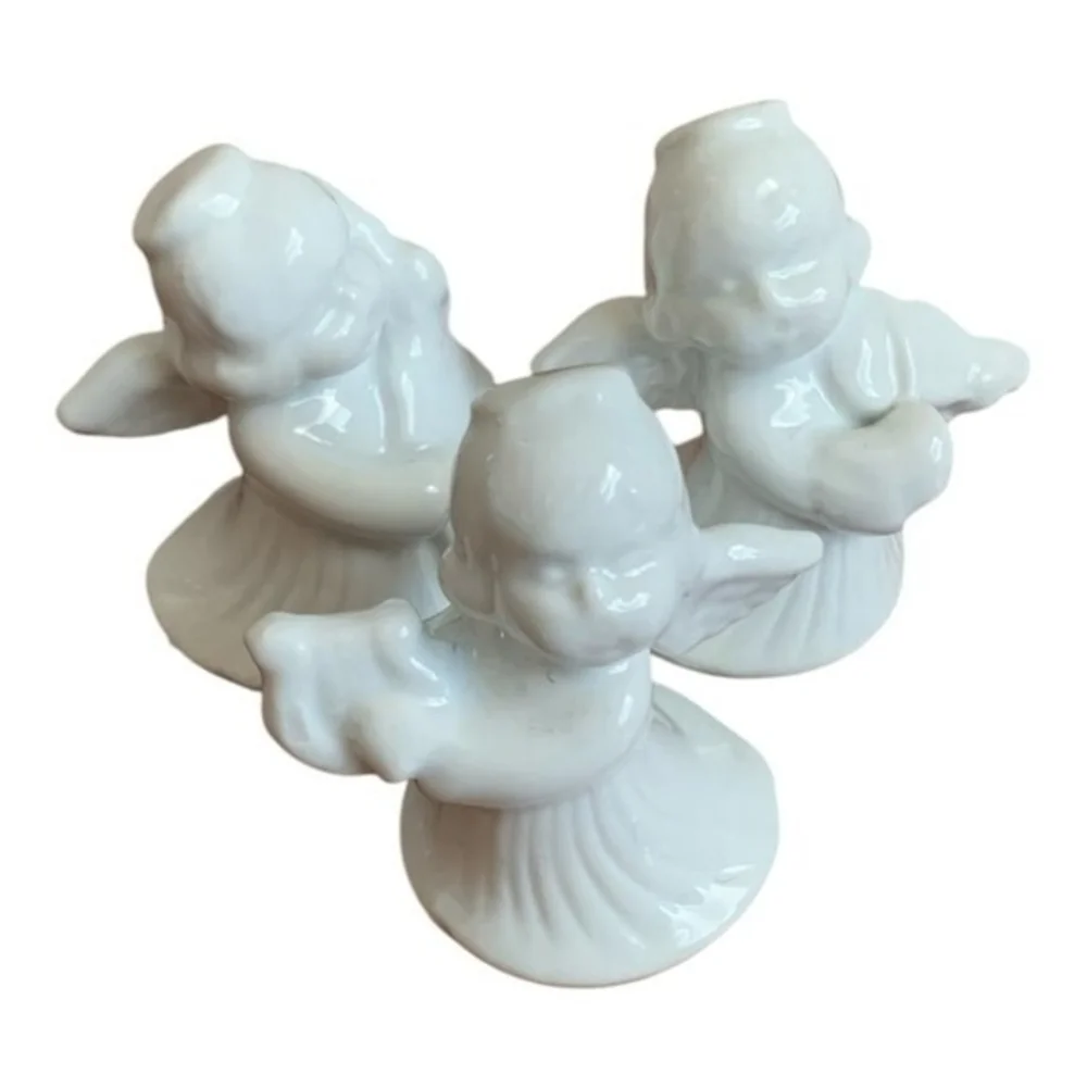 Set 4 White Ceramic Angel Musician Figurines 3